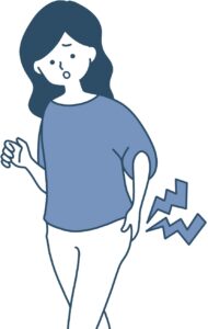 突然おしりが痛い女性のイラスト｜豊島区肛門科で考えられる原因や便潜血陽性時の大腸カメラ検査を解説