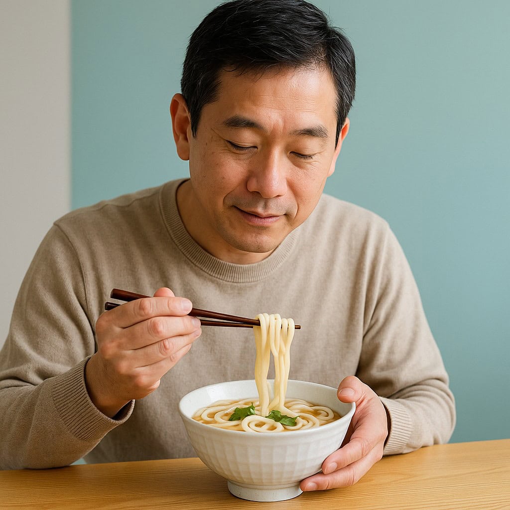 東京都豊島区大塚のおなかとおしりのクリニック 東京大塚でうどんを食べる写真