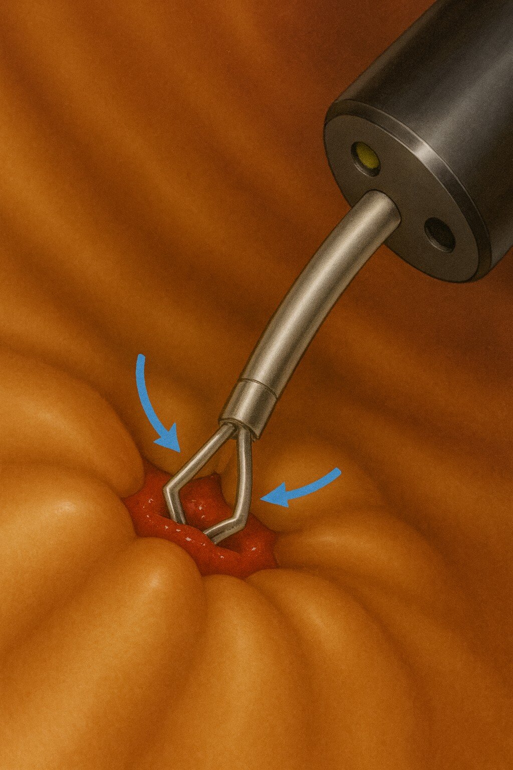 胃内視鏡によるクリップを用い止血イラスト