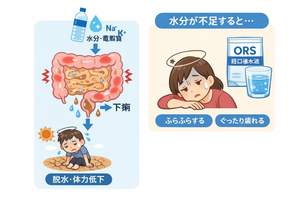 東京都豊島区大塚おなかとおしりのクリニック 東京大塚の下痢による脱水のイラスト