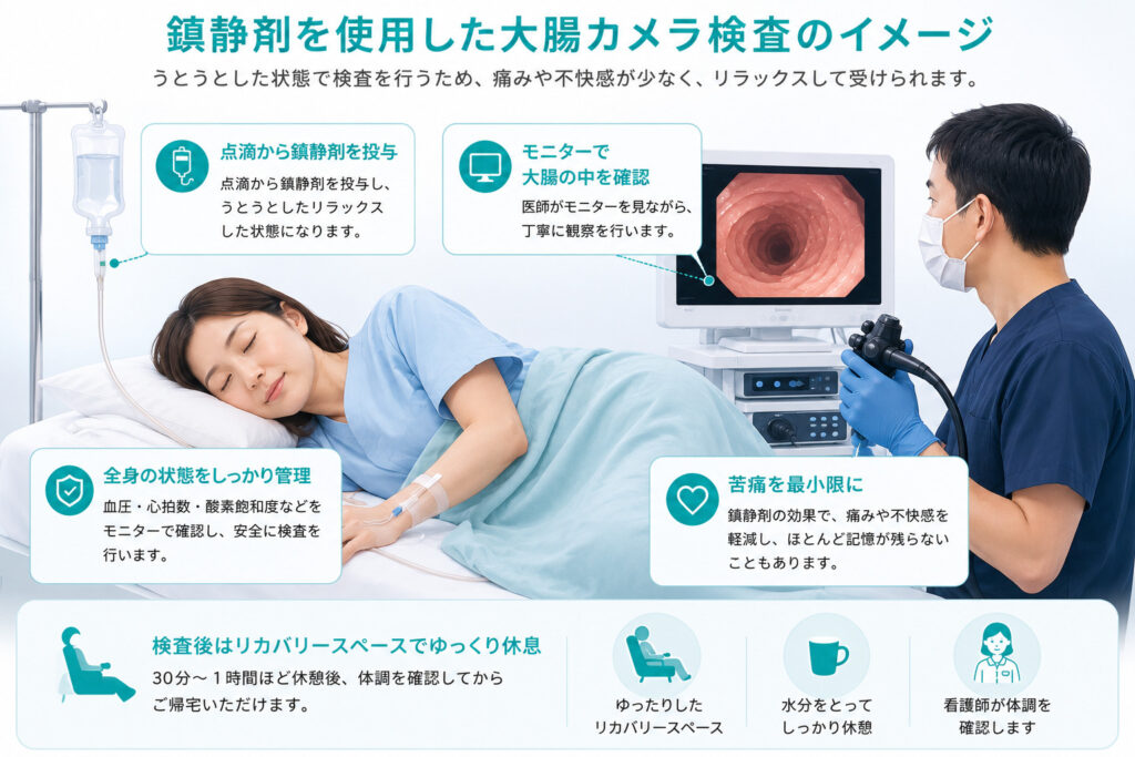 東京都豊島区大塚おなかとおしりのクリニック 東京大塚の鎮静剤を使った大腸内視鏡検査イメージ画像